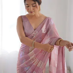 CLEMIRA Embellished Sequinned Pure Georgette Saree-picture-6
