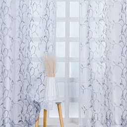 Parda Online White & Grey Ethnic Motifs Sheer Window Curtain-7