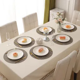 HOKIPO 6-Pcs Brown Textured Round Table Placemats-9
