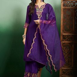 Moda Rapido Floral Yoke Design Chanderi Silk Straight Kurta With Trouser & Dupatta-10