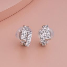 Kushal's Fashion Jewellery Rhodium-Plated Geometric Zircon Studded Studs-24