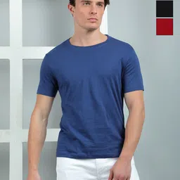 Dollar Men Pack of 3 Solid Round Neck Cotton Slim Fit T-shirts-image-34