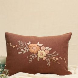 DESIGN GAATHA Brown & Beige Floral Linen Rectangle Cushion Covers-26