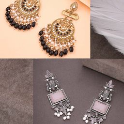 Anouk Set Of 2 Artificial Stones Studded and Beaded Drop Earrings image 4