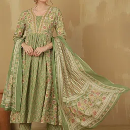 GLAM ROOTS Women Floral Printed Empire Kurta with Palazzos & With Dupatta-picture-38