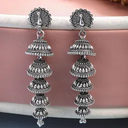 Anouk German Silver Plated Oxidised Dome Shaped Jhumkas-34