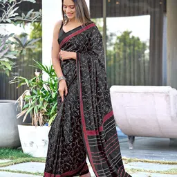 LeeliPeeri Floral Block Printed Mulmul Cotton 1-Minute Saree-image-53