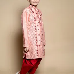 Cae Boys Floral Embroidered Regular Thread Work Dupion Silk Kurta with Patiala image 2