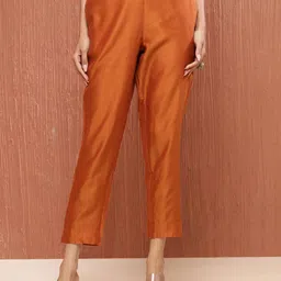 Fabindia Women Solid Pleated Cotton Regular Trousers-image-58