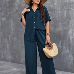Oh Rare Women Lune Plus Size Solidn Shirt & Trousers Co-Ords Set-image-89