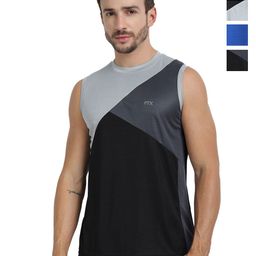 FTX Pack Of 4 Colourblocked Round Neck Sleeveless Dri-FIT Regular Fit Gym T-shirts-image-100