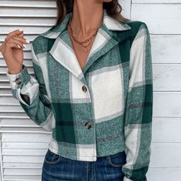 KPOP Women Checked Open Front Jacket-13