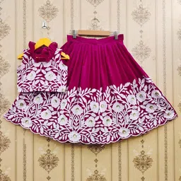 DHRUV CREATION Girls Embroidered Thread Work Ready to Wear Lehenga &-image-35
