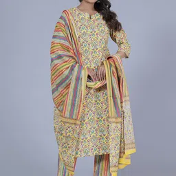 Gs Fashions Women Ethnic Motifs Printed Regular Pure Cotton Kurta with Trousers & With Dupatta-picture-27