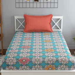 MAFATLAL Luxe-Single Collection Blue Printed Microfiber 120 TC Single Bedsheet Set-image-4