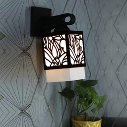 Gojeeva Black & White Textured Wooden Square Shaped Wall Lamp-picture-43