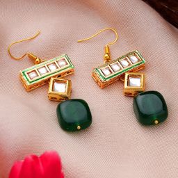 AARSEE OFFICIAL Anti-Tarnish22KT Gold Plated Geometric Green Earrings-image-94