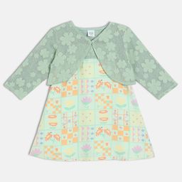 MINI KLUB Girls Floral Print Shoulder Straps Fit & Flare Dress with Shrug-picture-40