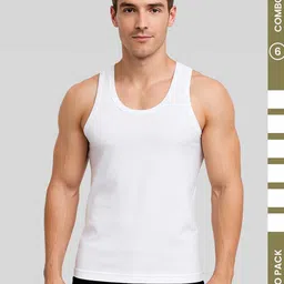 AMUL COMFY Men Pack of 6 Cotton White Solid Sleeveless Vest-image-50