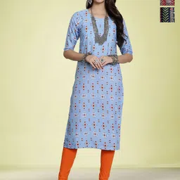 Moda Rapido Women Ethnic Motifs Printed Thread Work Floral Crepe Kurta-image-55