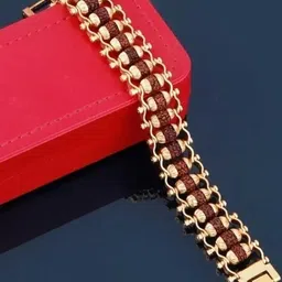 Divine souvenirs Unisex Gold-Plated Rudhraksh Beaded Wraparound Bracelet-11