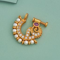Kushal's Fashion Jewellery Gold-Plated Ethnic 92.5 Pure Silver Temple Nosepin-image-44