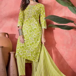 Sangria Women Floral Printed Regular Pure Cotton Kurta with Trousers & Dupatta-3