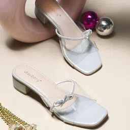 DressBerry Textured Party Block Mules with Bows-6