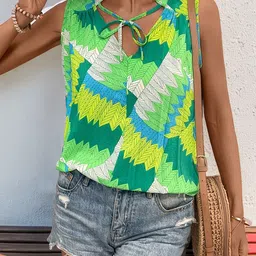 DressBerry Printed Tie-Up Neck Ruffled Longline Top-picture-31