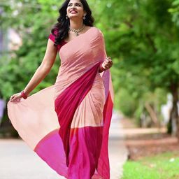 FLOURIOUS Colourblocked Poly Chiffon Ready to Wear Saree-image-75