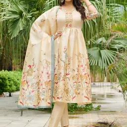 DISHWA FASHION Women Floral Printed Mirror Work Kurta with Trousers & Dupatta-picture-5