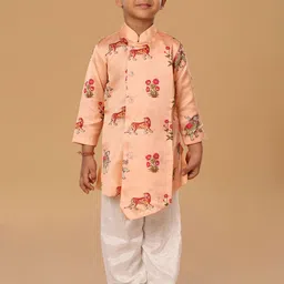 The Mini Trunk Boys Floral Printed Mandarin Collar Kurta With Trousers-picture-15