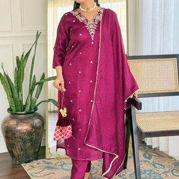 KAUTIK FABRICS Women Embroidered Regular Thread Work Kurta with Trousers & With Dupatta-18