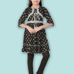 BURBN Girls Ethnic Motifs Printed Empire Gotta Patti Kurti-image-72