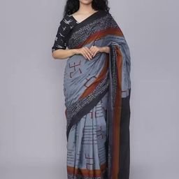 TROPWEAR Ethnic Motifs Pure Cotton Block Print Saree-image-38