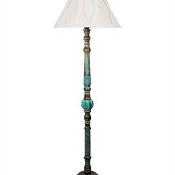 Devansh Off-White & Blue Frustum Shaped Wooden Traditional Floor Lamp-27