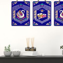 ArtVibes Blue & Beige 3 Pieces Tanjore Printed Wooden Wall Hanging Decors-image-73