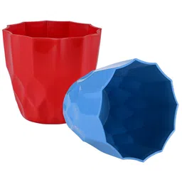 Kuber Industries 2Pc Red & Blue Barfi Pattern Durable Plastic Planters-37