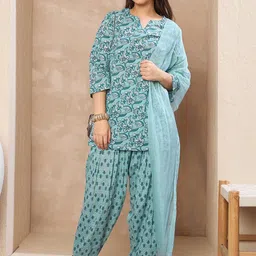 Noh.Voh - SASSAFRAS Kids Girls Floral Printed Pure Cotton Kurta With Salwar & Dupatta-22