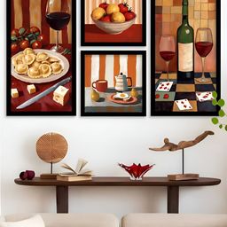 Kotart Black & Orange 4 Pieces Wood Abstract Wall Paintings-picture-3