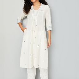 max Floral Embroidered V-Neck Chikankari A-Line Kurta-picture-29