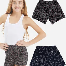 Bodycare Kids Girl's Shorts with Cotton Spandex Black & Navy Pack of 2-image-44