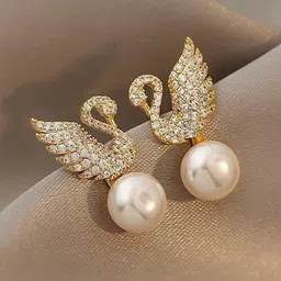 Anouk Korean Gold Plated Artificial Beads Studded Contemporary Shaped Drop Earrings-18