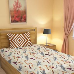 IVAZA Multicoloured Geometric 260 TC Single Bedsheet with 1 Pillow Covers-image-91