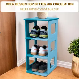 Kuber Industries Blue Stackable 3 Layer Shoes Rack image 4