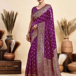 KALINI Woven Design Zari Banarasi Saree With Unstiched Blouse Piece-image-63