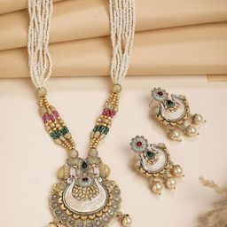 KARATCART Gold-Plated Stones Studded & Beaded Meenakari Work Rani Haar Jewellery Set-48