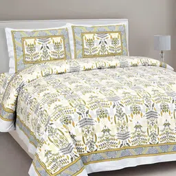 Bombay Spreads White & Grey Printed Cotton 180 TC Double King Bedsheet Set 2.74m X 2.25m-picture-55