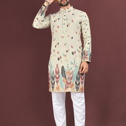 Leipzig Fashion Cream Men Floral Kurta Set-image-7