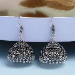 Anouk German Silver-Plated Oxidised Dome Shaped Jhumkas-24